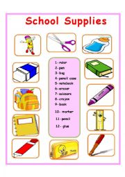 English Worksheet: School supplies