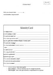 English Worksheet: Guess Who card