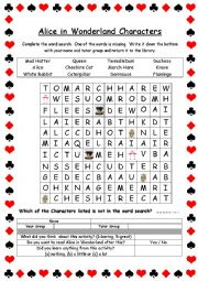 English Worksheet: Alice in Wonderland Word Search