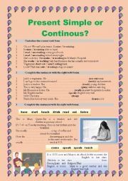 English Worksheet: Simple Present vs.Present Continous