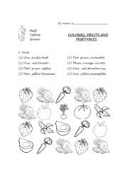 English Worksheet: 0. Colors, fruits and vegetables