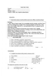 English Worksheet: Written test (present-continuous)