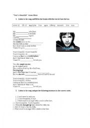 English Worksheet: You are Beautiful by Jame Blunt- Listening activity