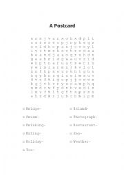 English Worksheet: Wordsearch - A Postcard