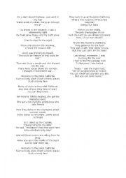 English Worksheet: Hotel California Listen and Order
