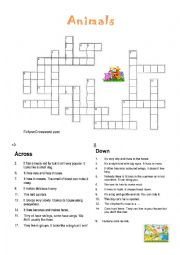 English Worksheet: Animals Crosswords