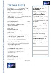 English Worksheet: Song Foreever young - teenagers feelings by Alphaville