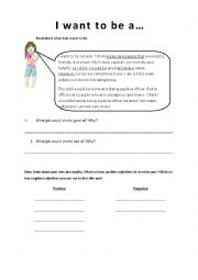 English Worksheet: I want to be a...