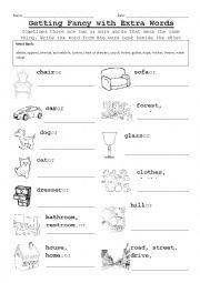 English Worksheet: Synonyms - Fancier words for common things