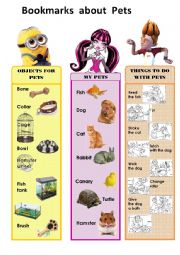 English Worksheet: My pets Bookmarks