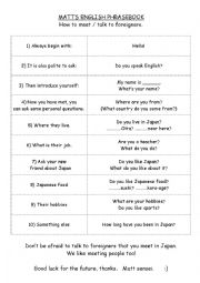 English Worksheet: Matts Phrasebook - Talking to foreigners