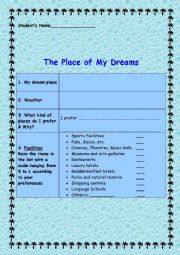 English Worksheet: The place of my dreams