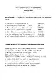 English Worksheet: Word formation advanced levels