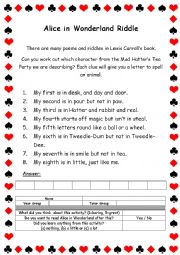 English Worksheet: Alice in Wonderland Riddle