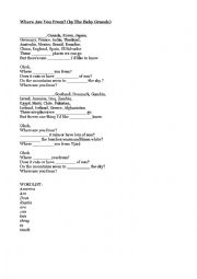 English Worksheet: Cloze Where are you from? (The Baby Grands)