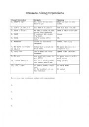 English Worksheet: Common Slang Expressions