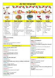 English Worksheet: Menu + At the restaurant