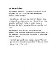English Worksheet: My Nanme is Ben
