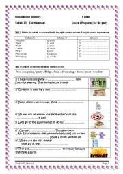 English Worksheet: Module 3 lesson 1 preparing for the party   consolidation