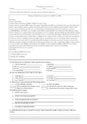 English Worksheet: reading Comprehension