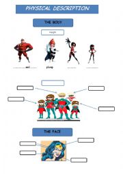 English Worksheet: Superheroes physical description vocabulary 