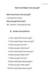 English Worksheet: How many fingers have you got? TPR drill