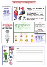 English Worksheet: Introducing / describing someone