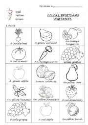 English Worksheet: 1. Colors, fruits and vegetables