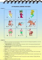 English Worksheet: MYTHOLOGICAL HEROES-PAIR WORK