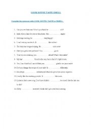 English Worksheet: LOOK SOUND TASTE OR SMELL