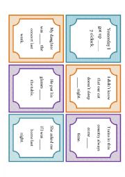 English Worksheet: Prepositions_Past Simple Cards
