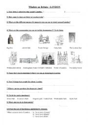 English Worksheet: Worksheet Window on Britain: LONDON