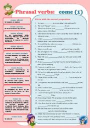 English Worksheet: Phrasal Verbs: come (1) With Keys and Editable