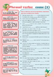 English Worksheet: Phrasal Verbs: come (2) With Keys and Editable