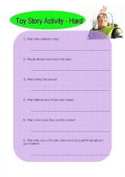 English Worksheet: Complete Toy Story Movie Activity - Part 2: Hard