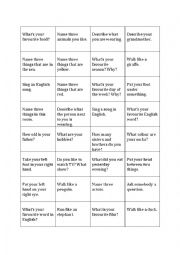 English Worksheet: Question cards and activity cards for board game