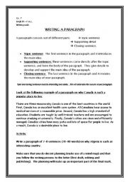 English Worksheet: paragraph writing