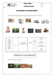 English Worksheet: living and non living things