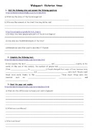 English Worksheet: Webquest: Victorian Times