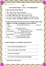 English Worksheet: All tenses - Present Simple/Progressive - Future - Past Simple/Progressive