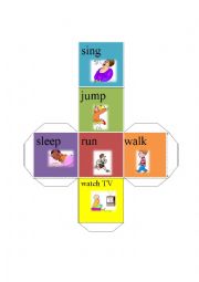 action verb dice-sing jump run watch TV walk sleep