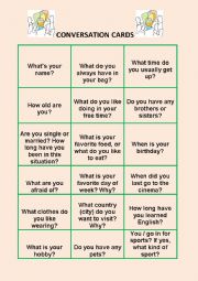 English Worksheet: Conversation cards