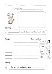 Recipe order sheet