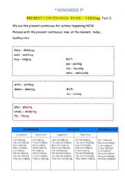 English Worksheet: Spelling rules. Present continuous