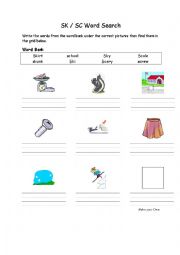 English Worksheet: SK SC phonics blend worksheet