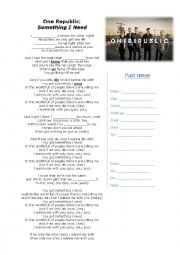 English Worksheet: One Republic - Something I Need - past tense (regular + irregular) 