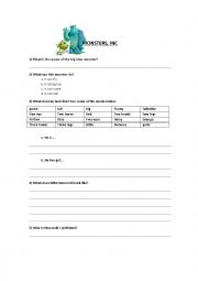 English Worksheet: Monsters, Inc