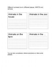 Animals and where they live chart