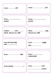 English Worksheet: Conversation game with adverbs