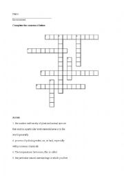 English Worksheet: environment crossword
